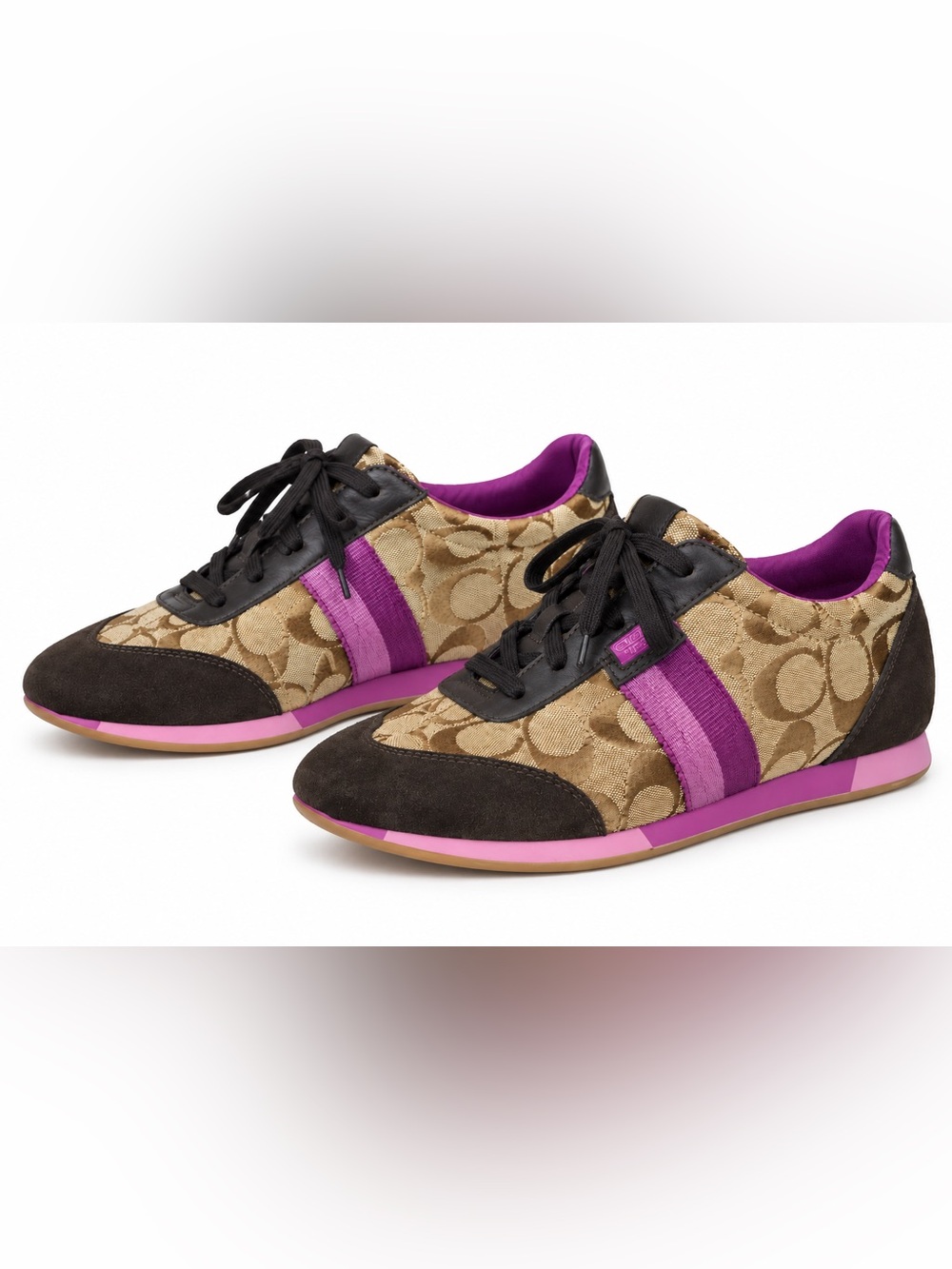 Coach Vintage Signature Suede & Canvas Sneakers Purple Accents Women Size 10